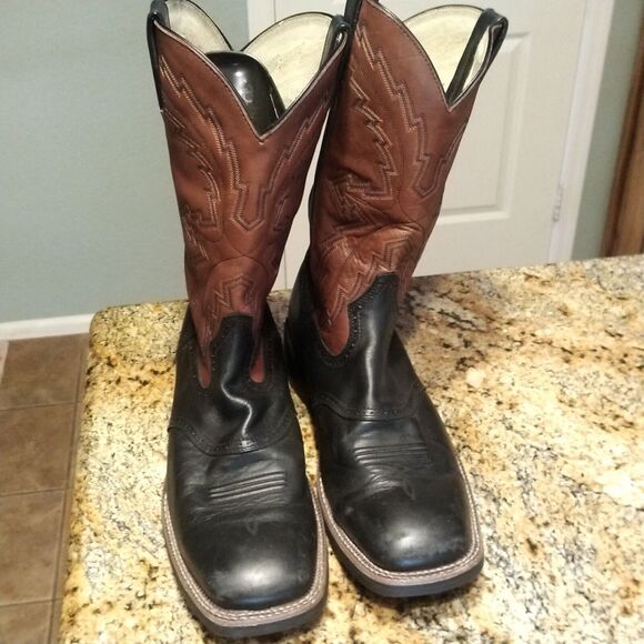 Durango Men’s Leather Cowboy Boots Black/Brown Embroidered Uppers DB4112 Sz 11D - Picture 8 of 12